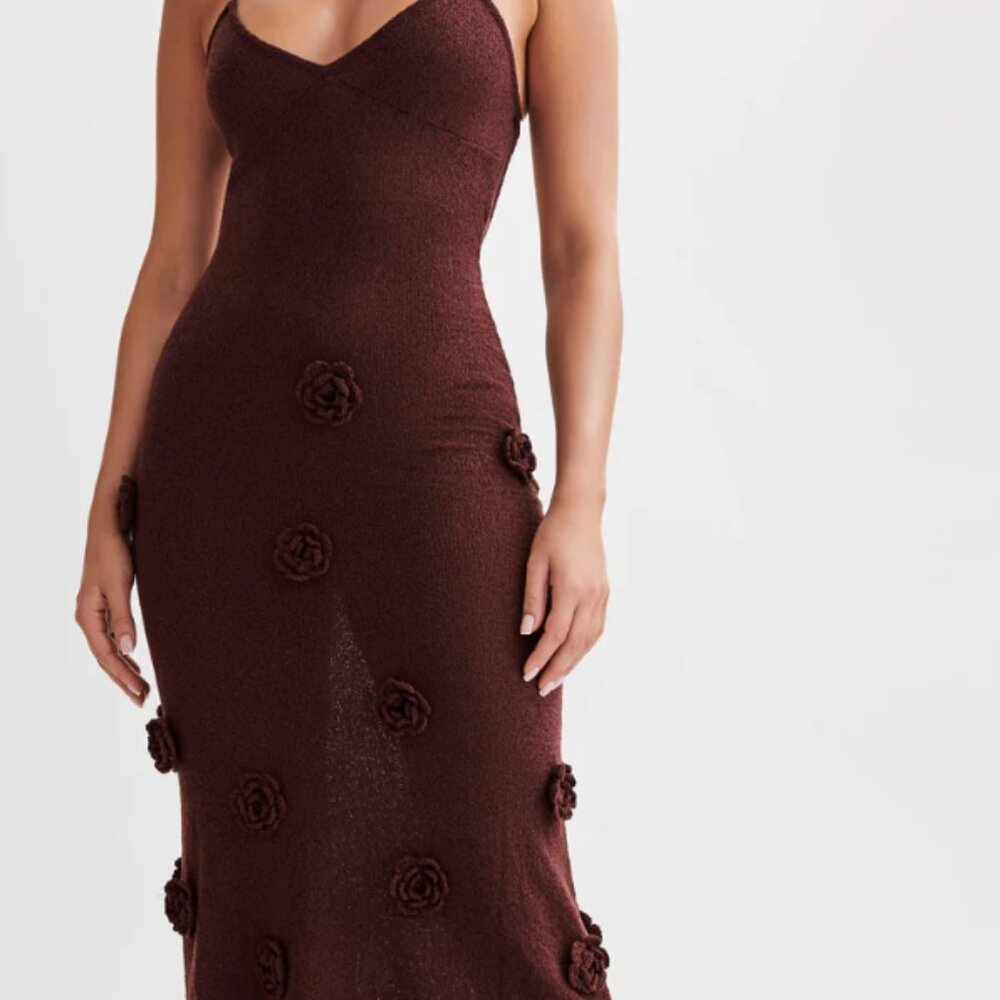 Meshki - Suki Knit Maxi Dress With Flowers - Plum